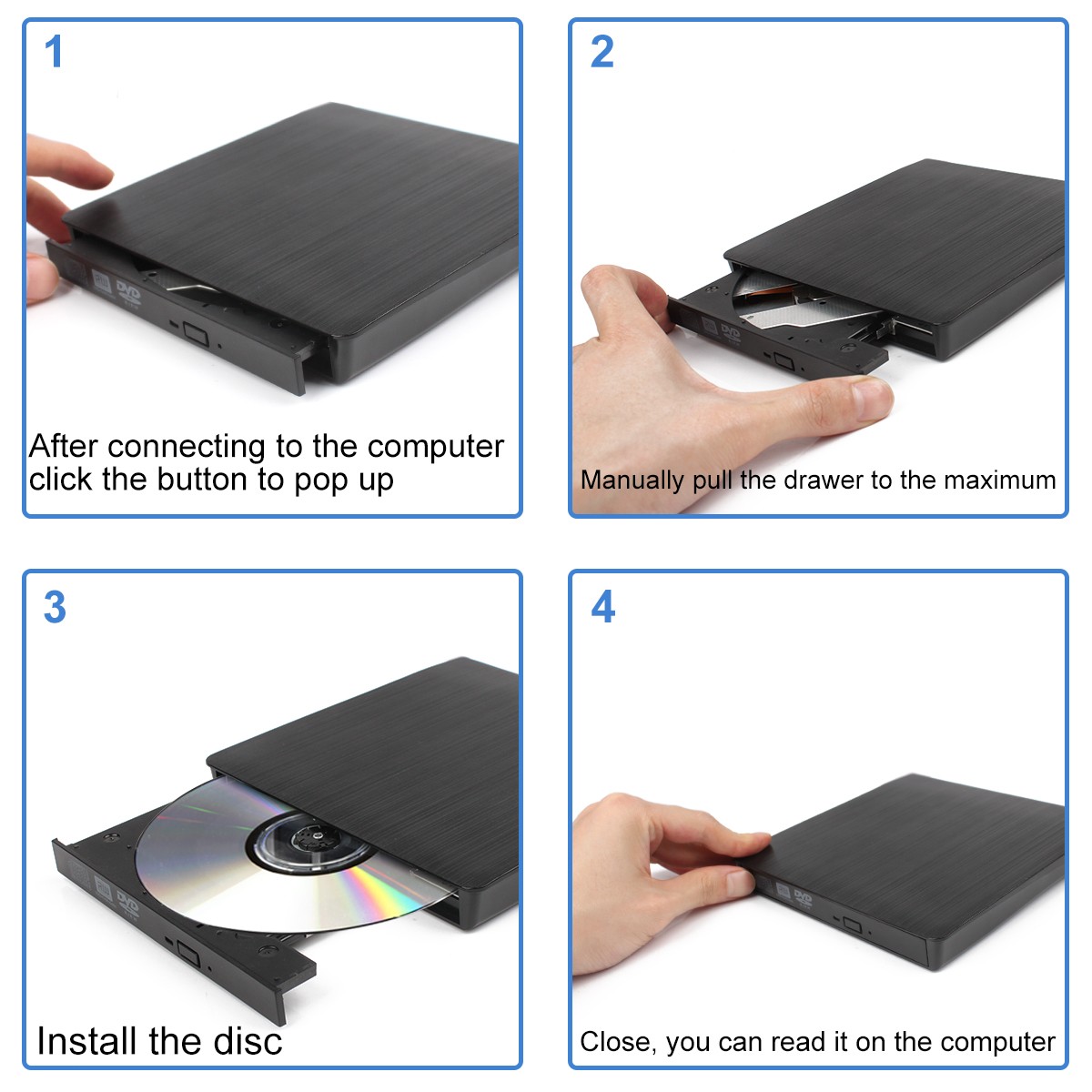 Slim External USB3.0 CD DVD RW Drive Writer Burner Reader for Laptop PC Portable