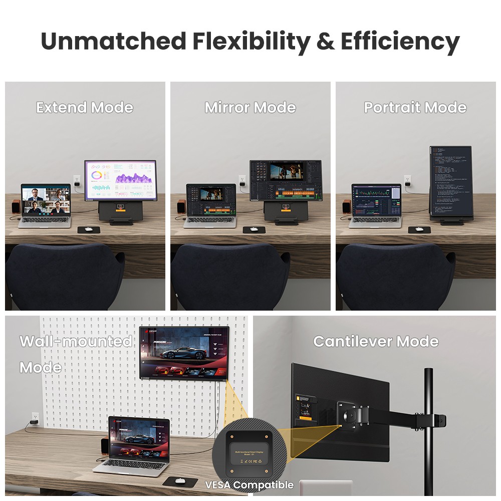Hyangin 24″ 1080P Laptop Screen Extender Ultra Slim Portable Monitor 100Hz VESA