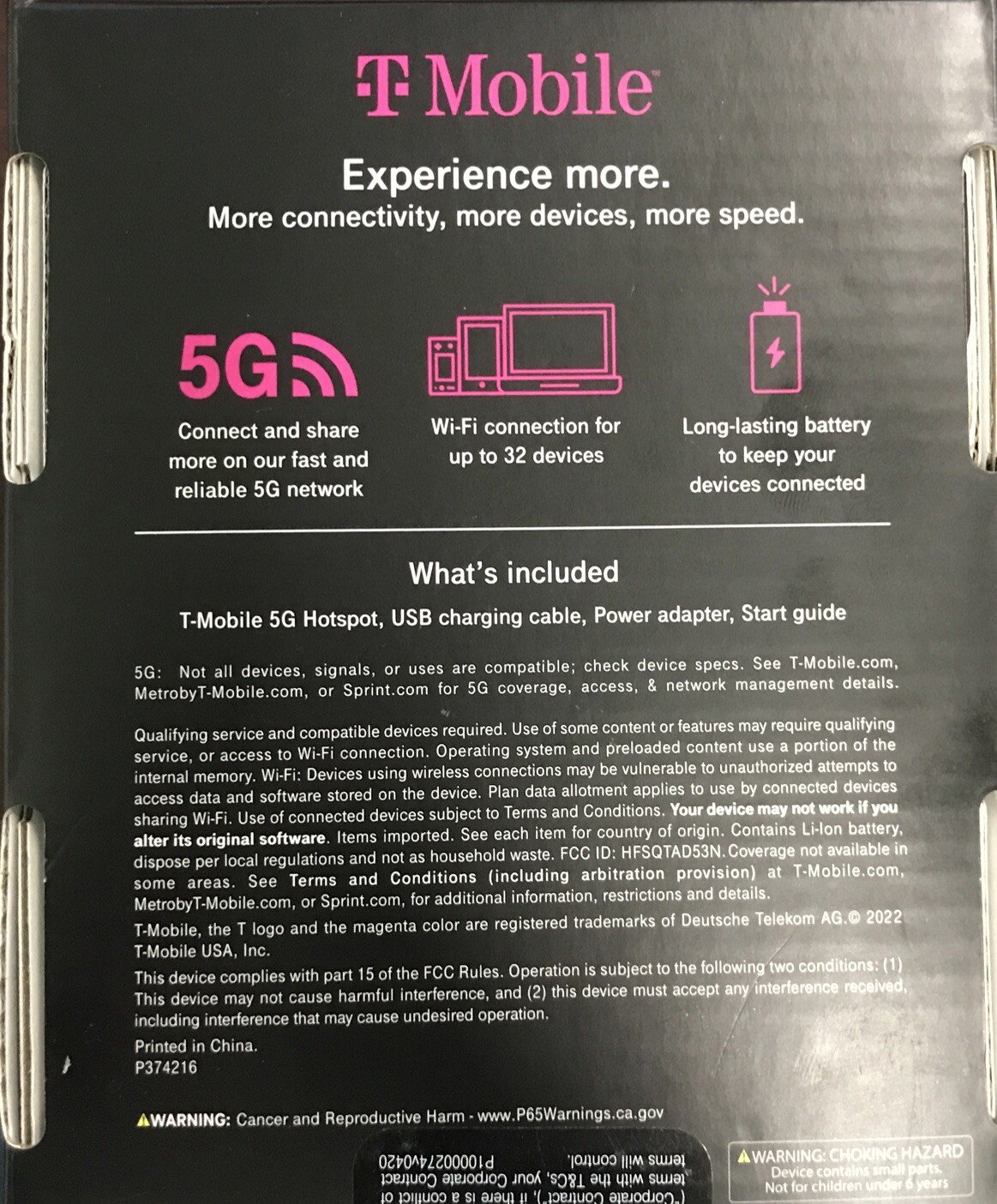 T-Mobile 5G Hotspot (6460 mAh) 1GB – Quanta D53 – Connect Up to 32 Devices