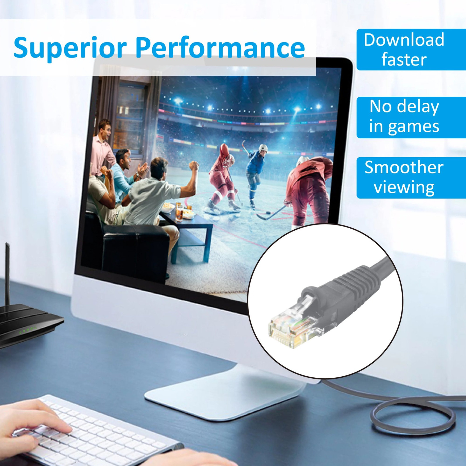 14′ CAT6 Ethernet Cable, Up to 10Gbps 550MHz Data, High Speed RJ-45 Patch Cord