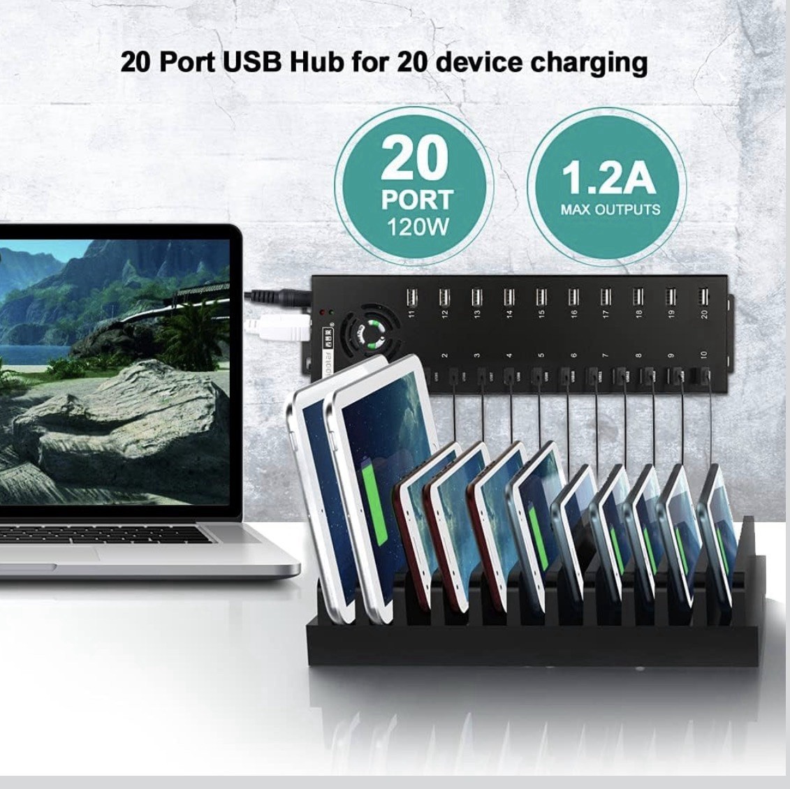 Sipolar A-805P 20-Port USB 2.0 Powered Charging Hub Black 5V