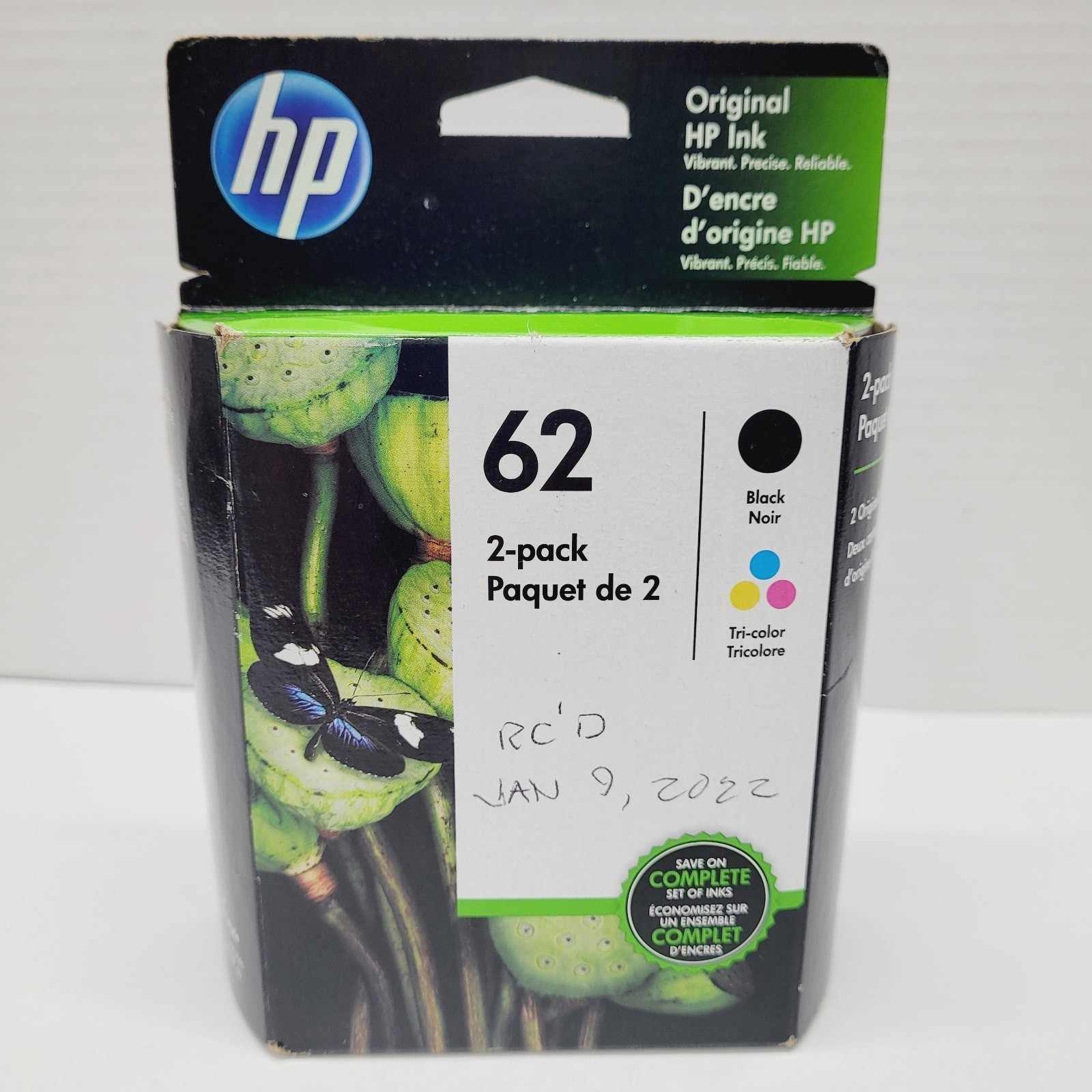 Genuine HP 62 2-pack Black Tri-color Original Ink Cartridges 8/2023