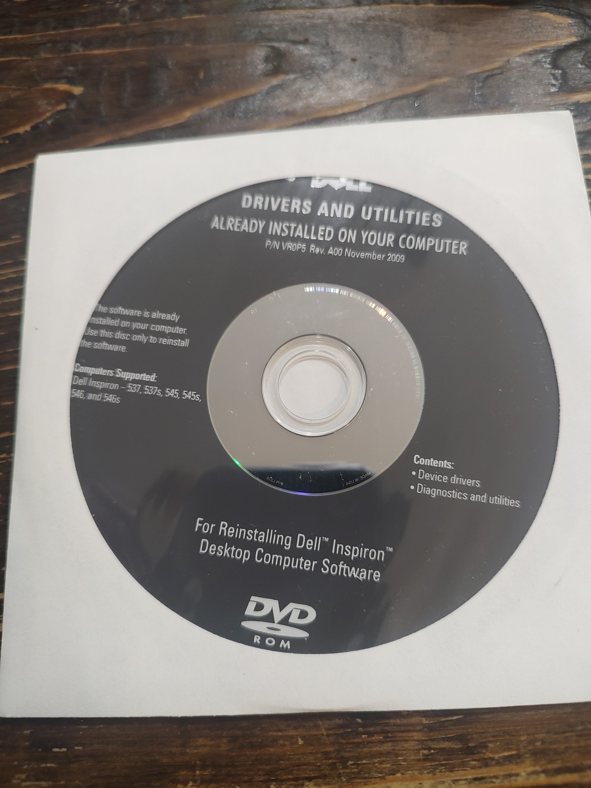 Dell Drivers Utilities DVD for Reinstalling Dell Inspiron 537 537s 545 545s 546s