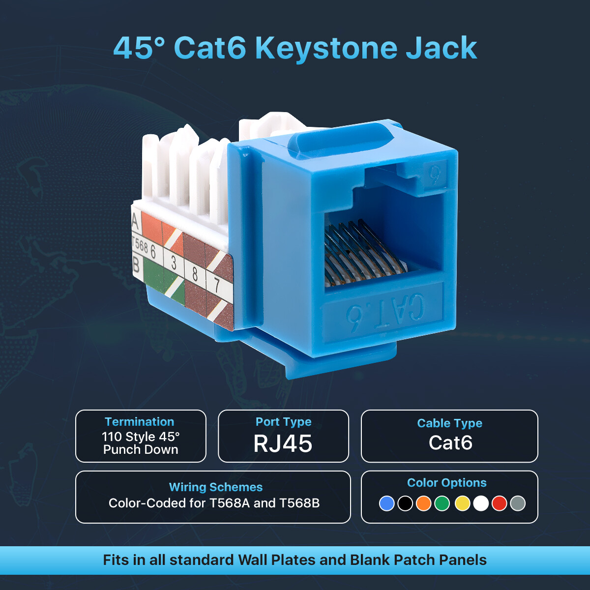 Cat6 Blue Keystone Jack 45° Angled Punchdown Network Connector Multipack LOT