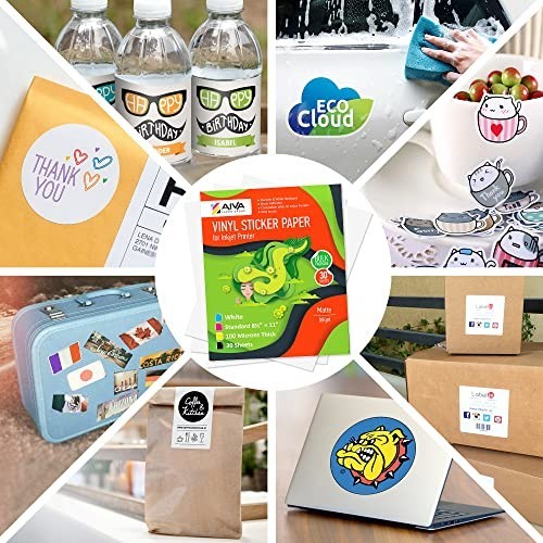 Printable Vinyl Sticker Paper 30 Sheets Matte White 8.5×11 Waterproof for