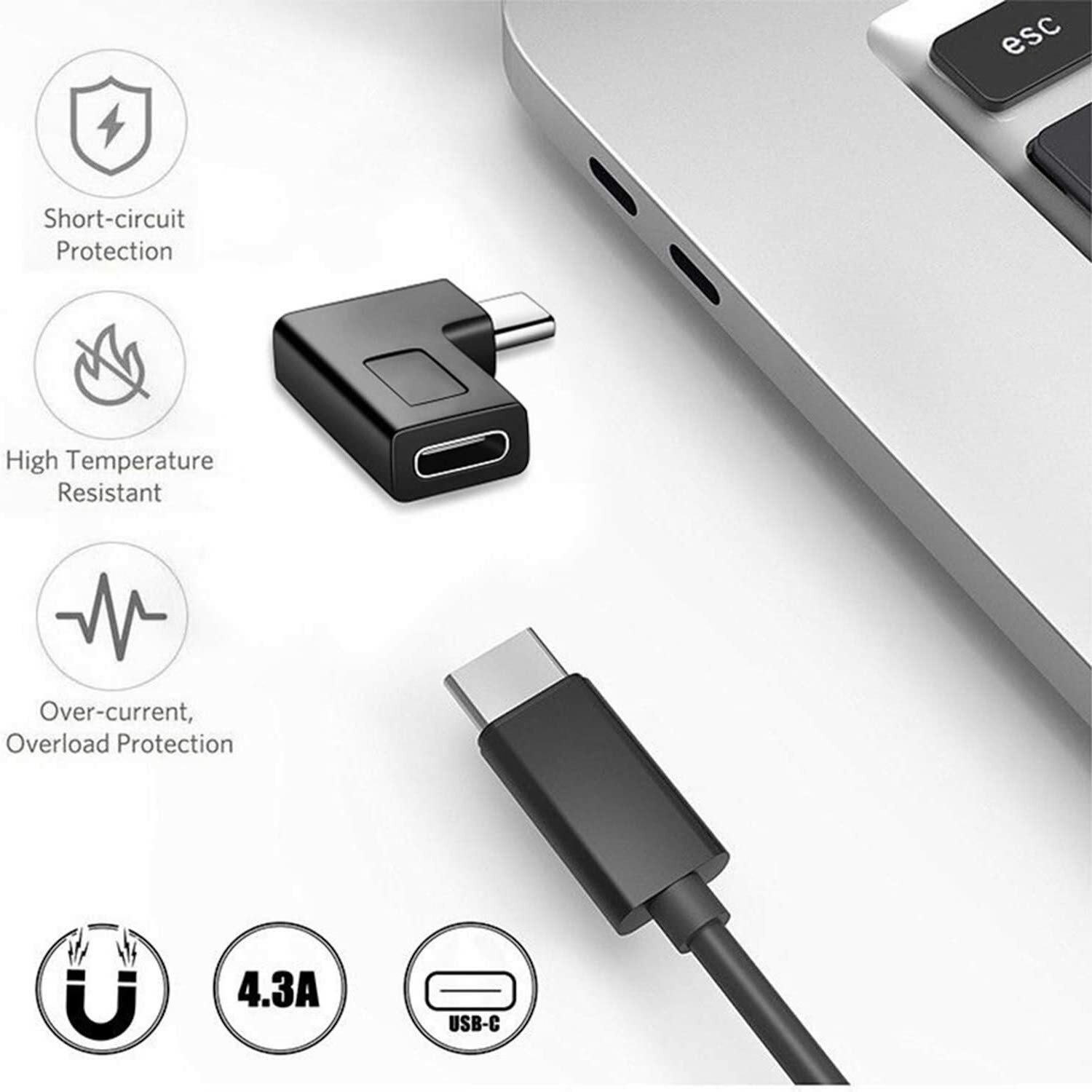 USB C Angle Adapter [2 Pack] Left/Right 90 Degree, USB Type C Male to Female