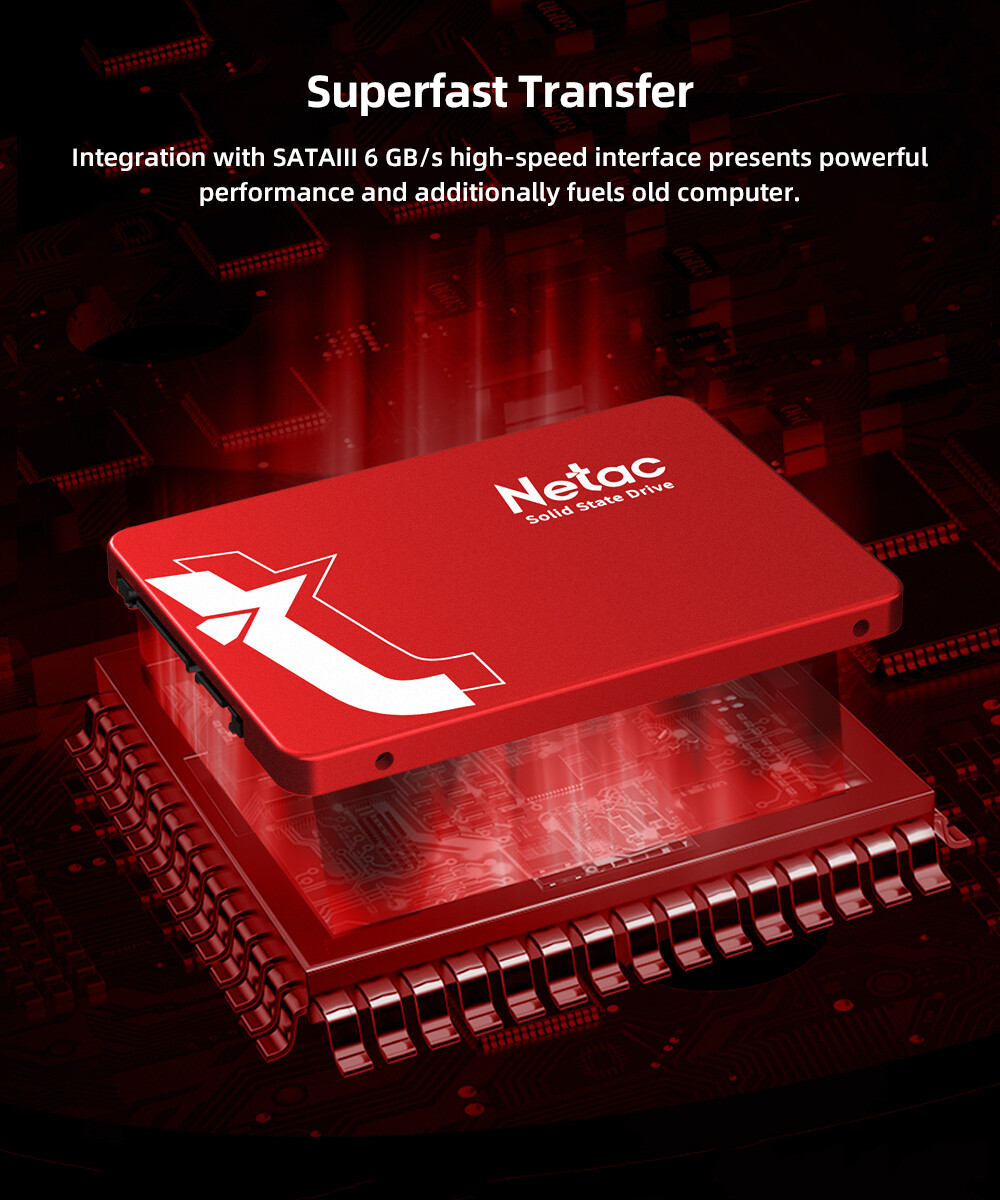 Netac 256GB SSD 3D NAND 2.5” SATA III 6GB/s Internal Solid State Drive 500MB/s