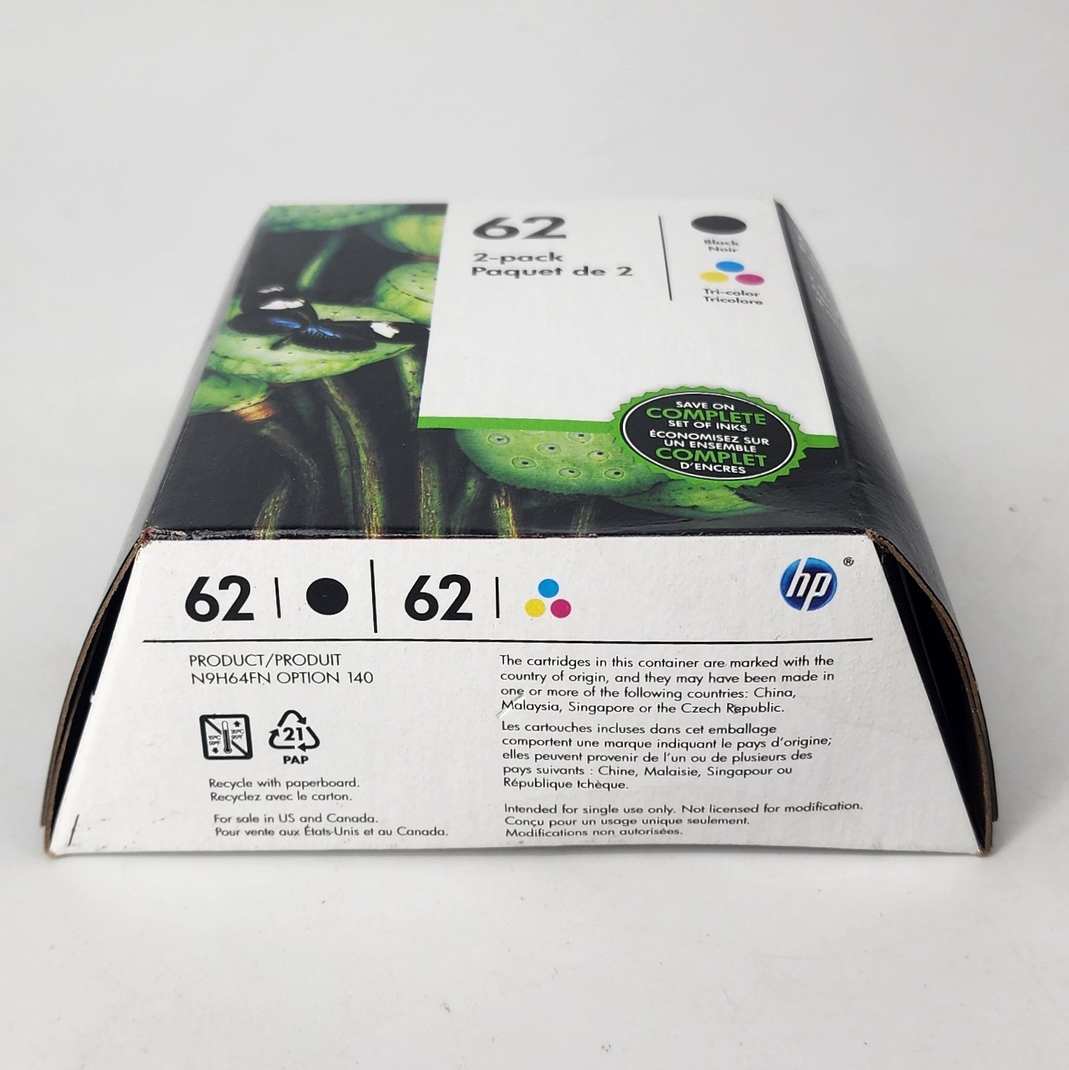 Genuine Factory Sealed HP 62 Black & 62 Tri-Color Ink Cartridges exp Aug 2021