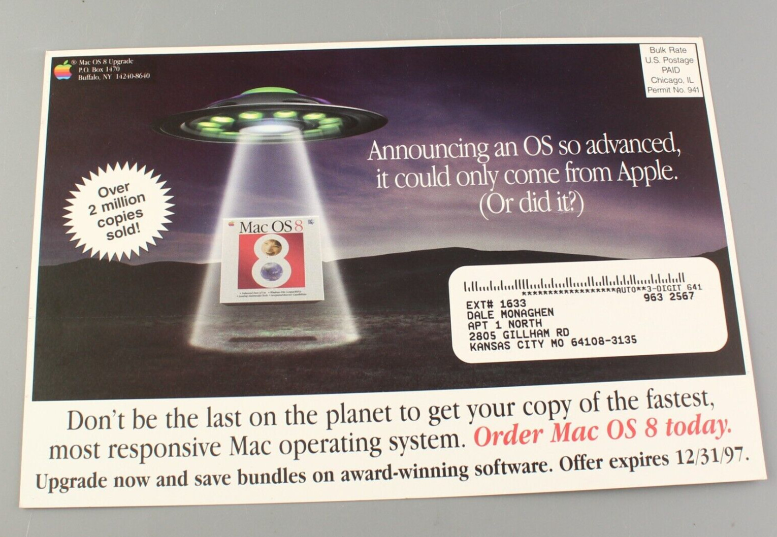 Vintage Apple Mac OS 8 Alien Spaceship UFO Flying Saucer Advertising Mailer 1997