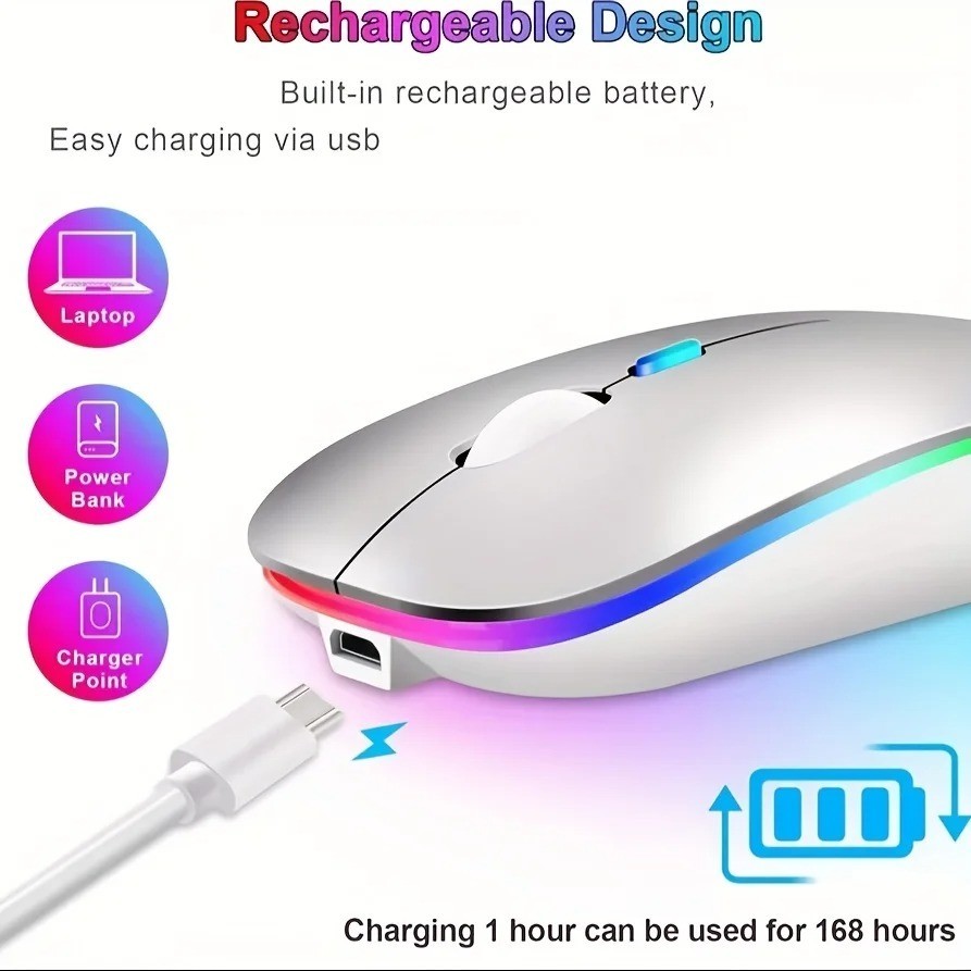 2.4GHz Wireless Optical Mouse USB Rechargeable RGB Cordless Mice For PC Laptop