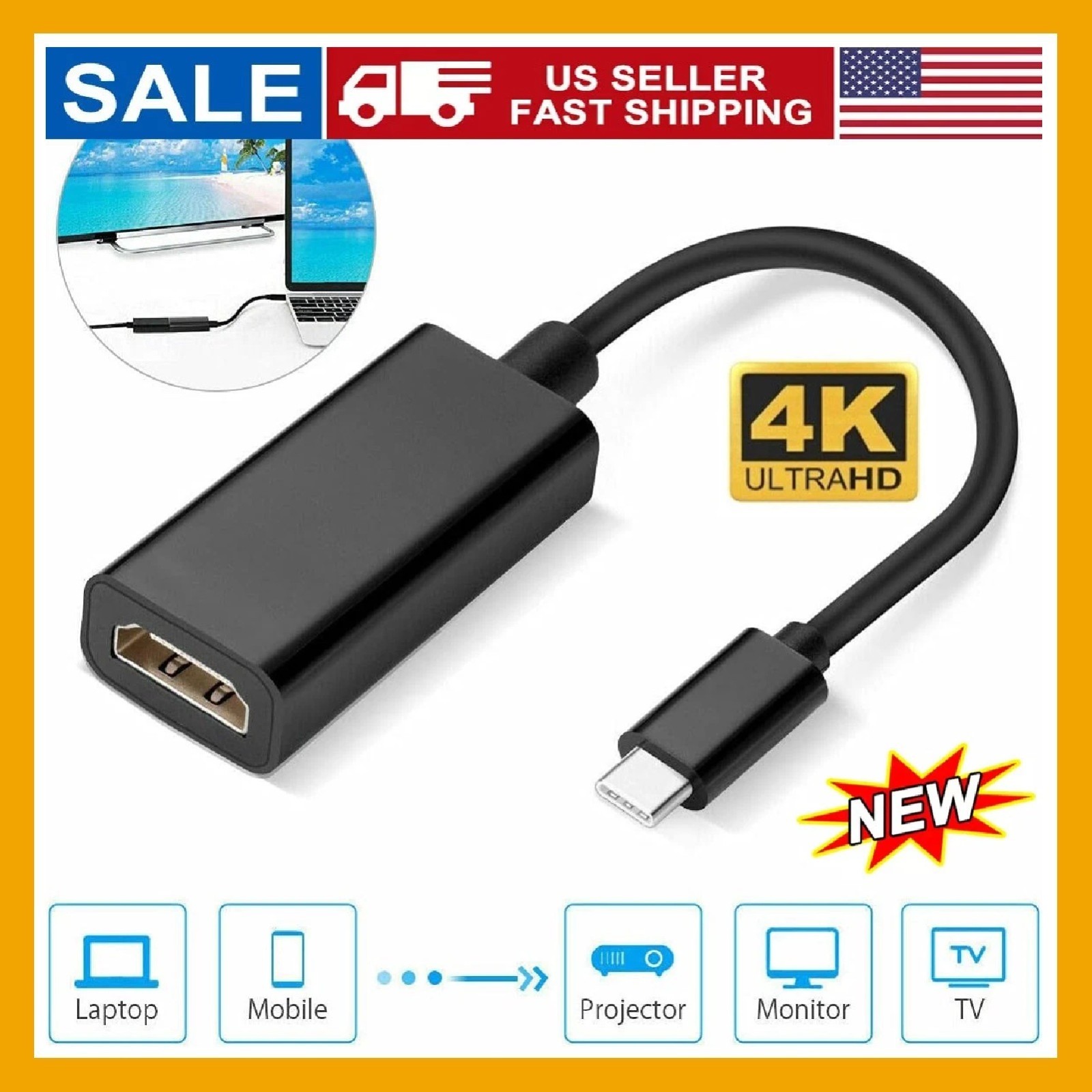 USB-C to HDMI Cable Adapter HDTV 4K 60Hz for Samsung MacBook Android iPhone