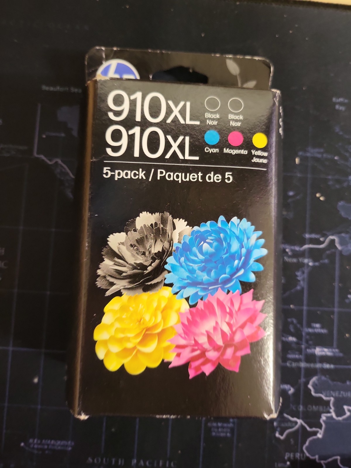 GENUINE HP 5 Pack 910XL Black & Color Ink Cartridges New in Retail Box 11/2027