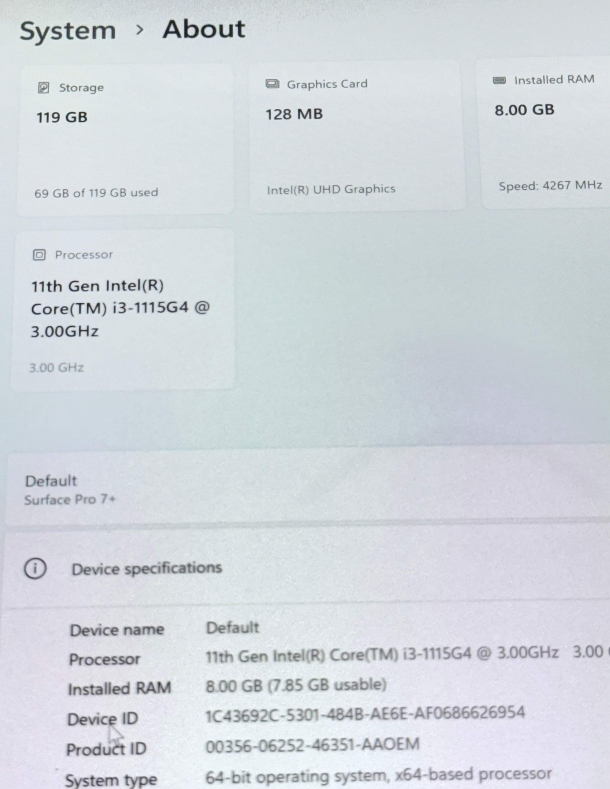 2021 Microsoft Surface Pro 7+ Intel Core i3-1115G4 8GB RAM 128GB Storage Silver