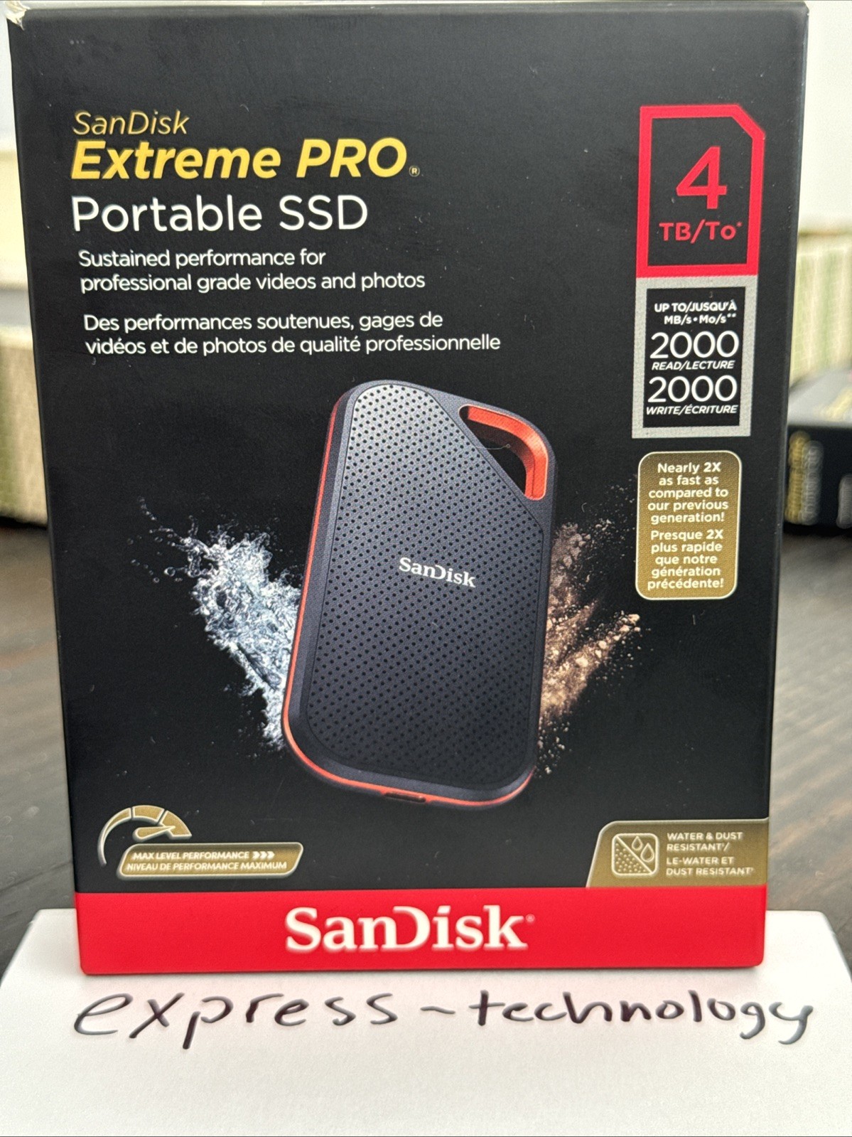 SanDisk Extreme PRO Portable SSD 4TB USB-C Water & Dust Resistant 2000MB