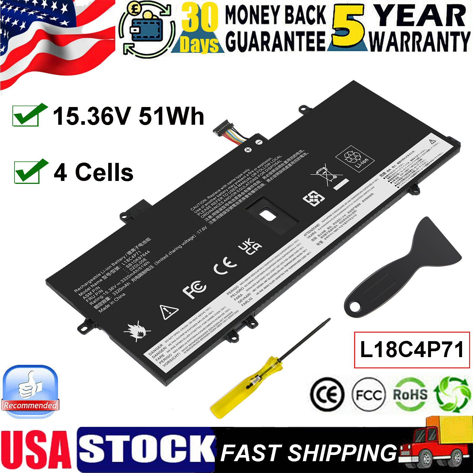 Battery For Lenovo ThinkPad X1 Carbon 7th 8th Gen L18C4P71 L18L4P71 L18M4P72 US