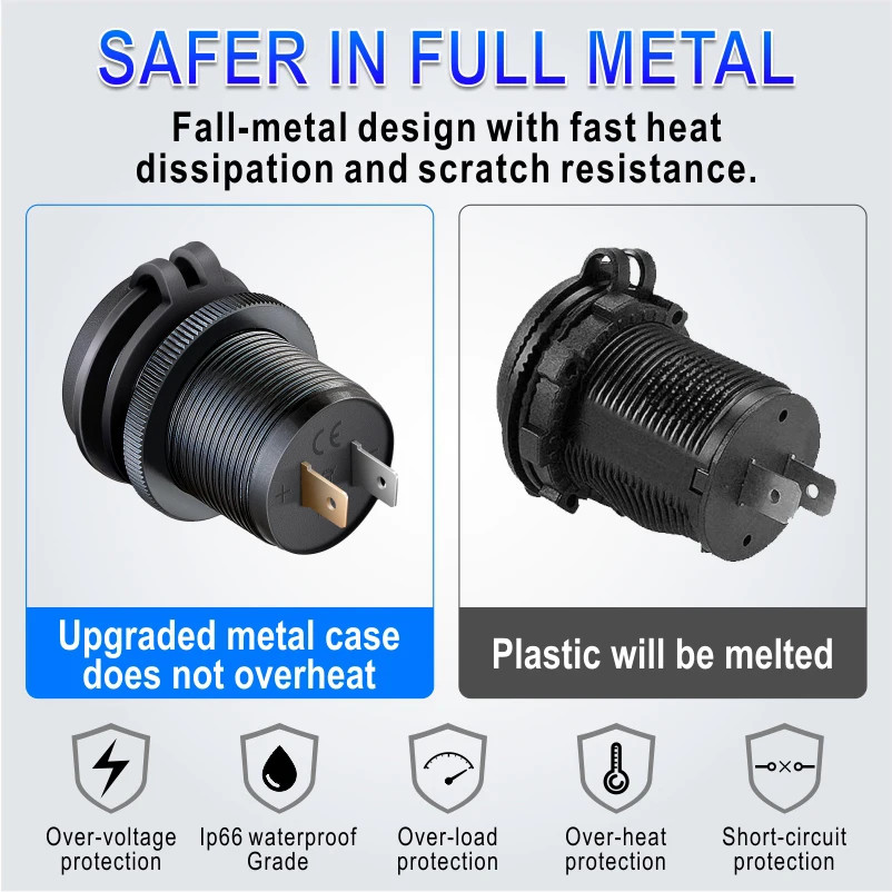 USB C Car Charger Socket DC Super Fast Charging QC3.0 & PD for 12V/24V Car Marin