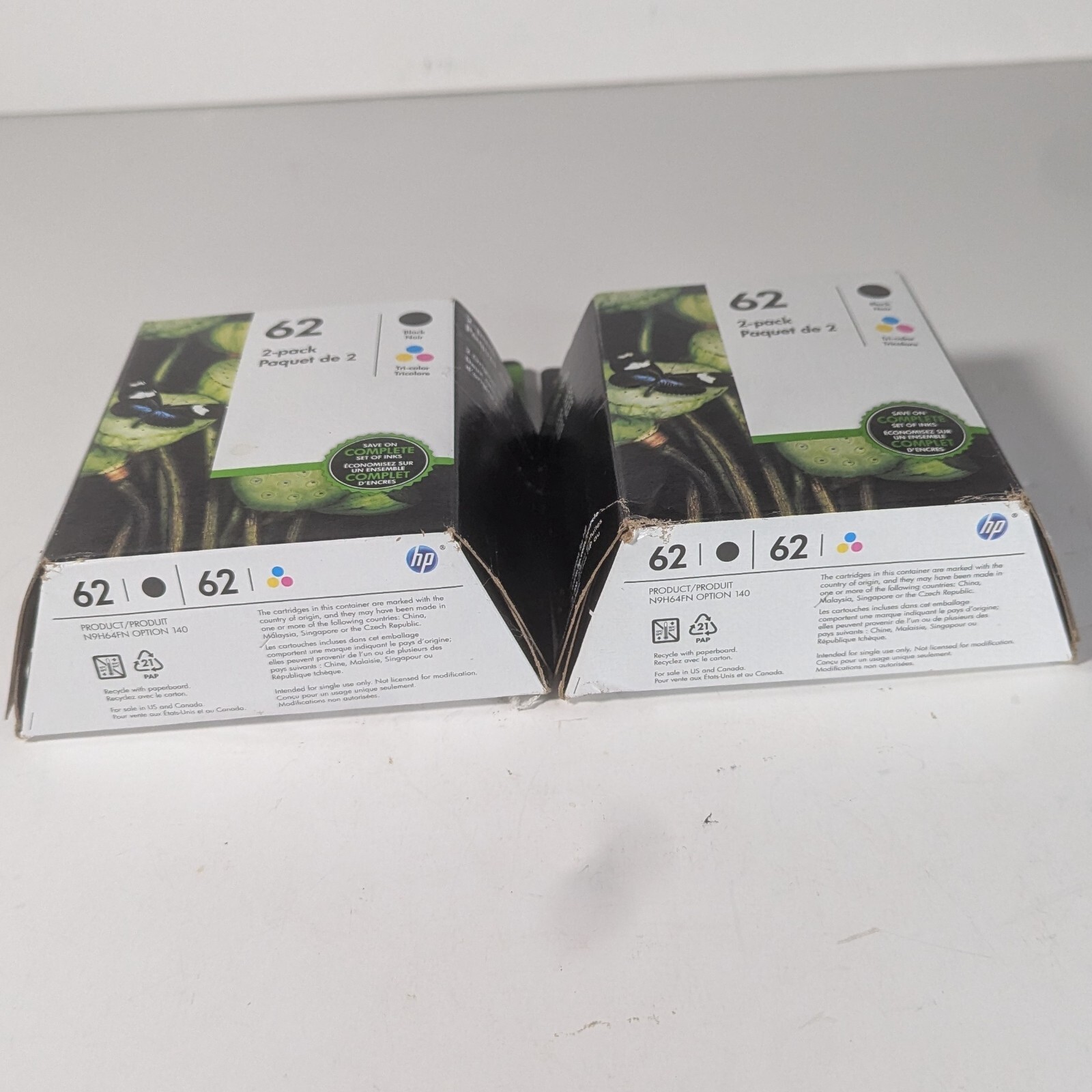 (2) HP 62 2-pack Black/Tri-color Printer Ink Cartridges N9H64FN#140 EXP 2024