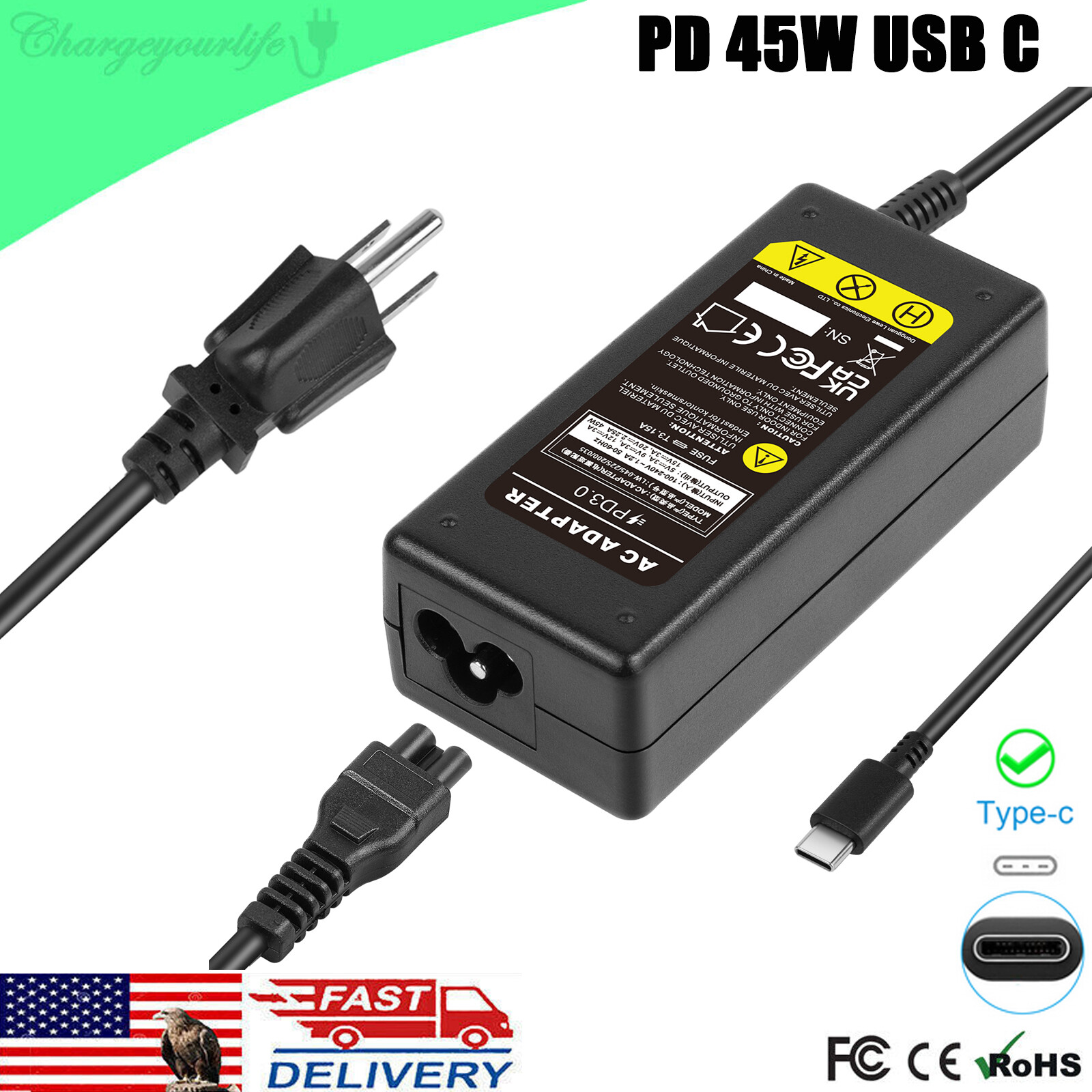 LOT Type-C USB-C Laptop Charger for HP Chromebook Lenovo Dell Samsung Switch