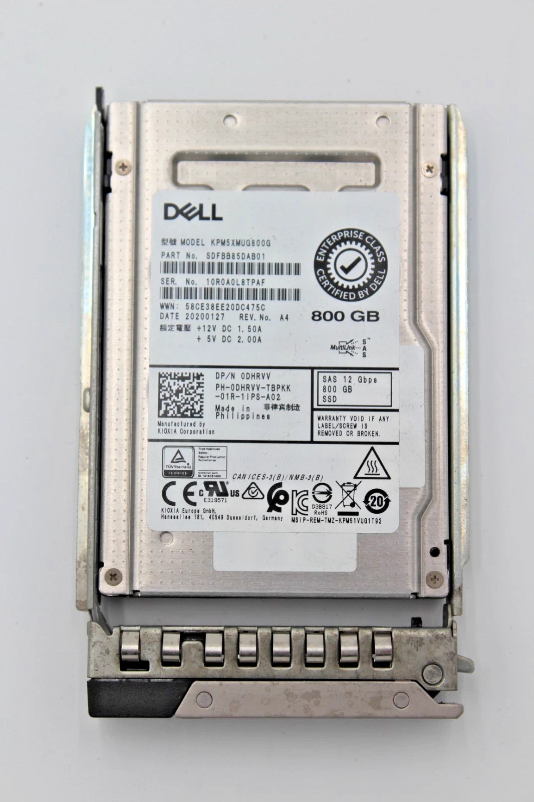 U67090 Dell 800GB SAS 12Gbps WI 25in ENT SSD 0DHRVV KPM5XMUG800G G2U