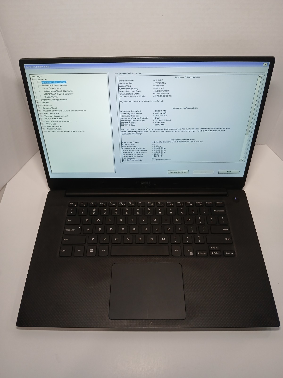 Dell Precision 5530 15.6″ i5-8400H 16GB RAM NO SSD/OS Quadro P1000 #97