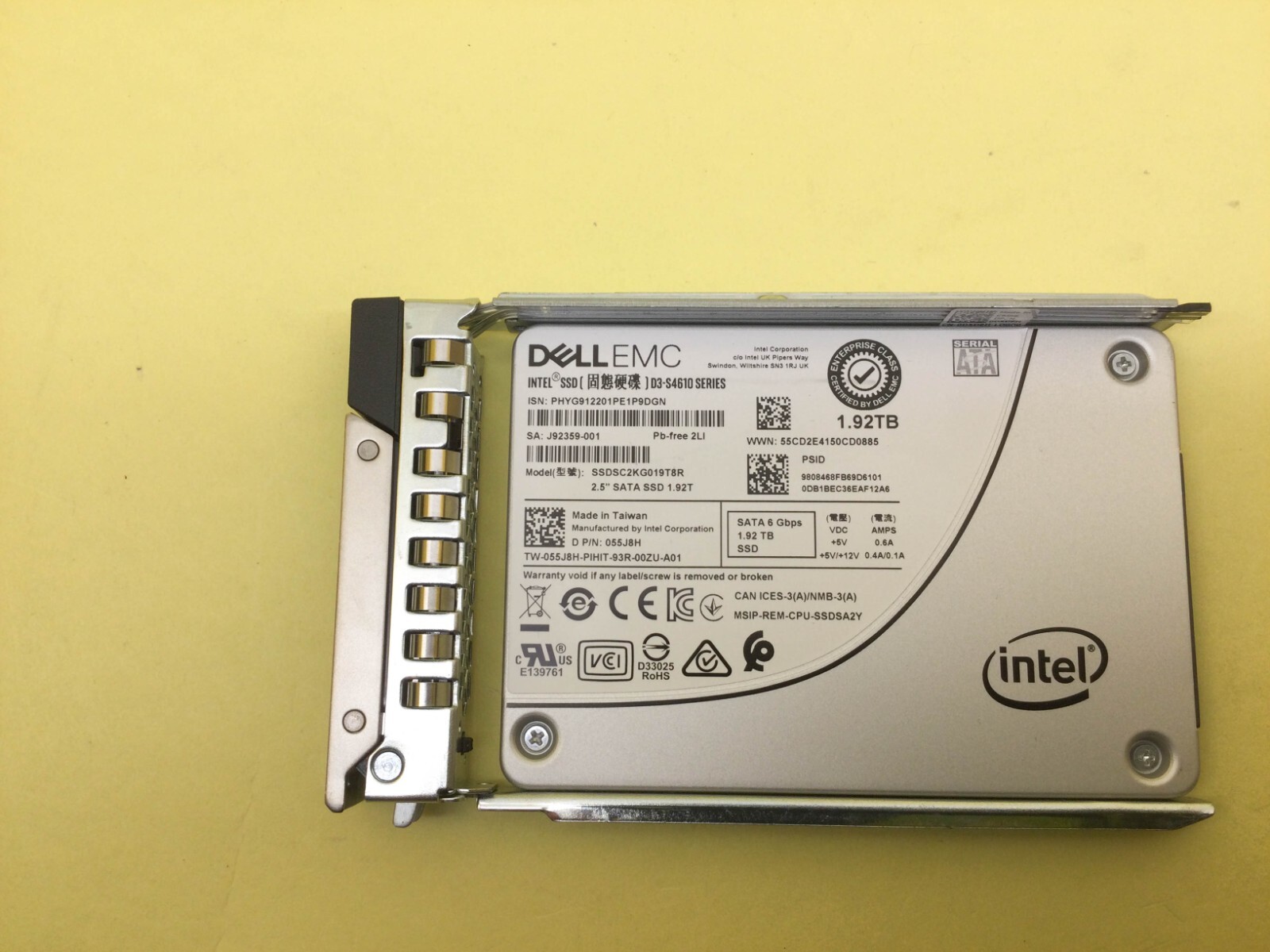 55J8H Dell 1.92TB SATA 6Gb/s 2.5″ Mixed Use SSD 055J8H SSDSC2KG019T8R w/G14