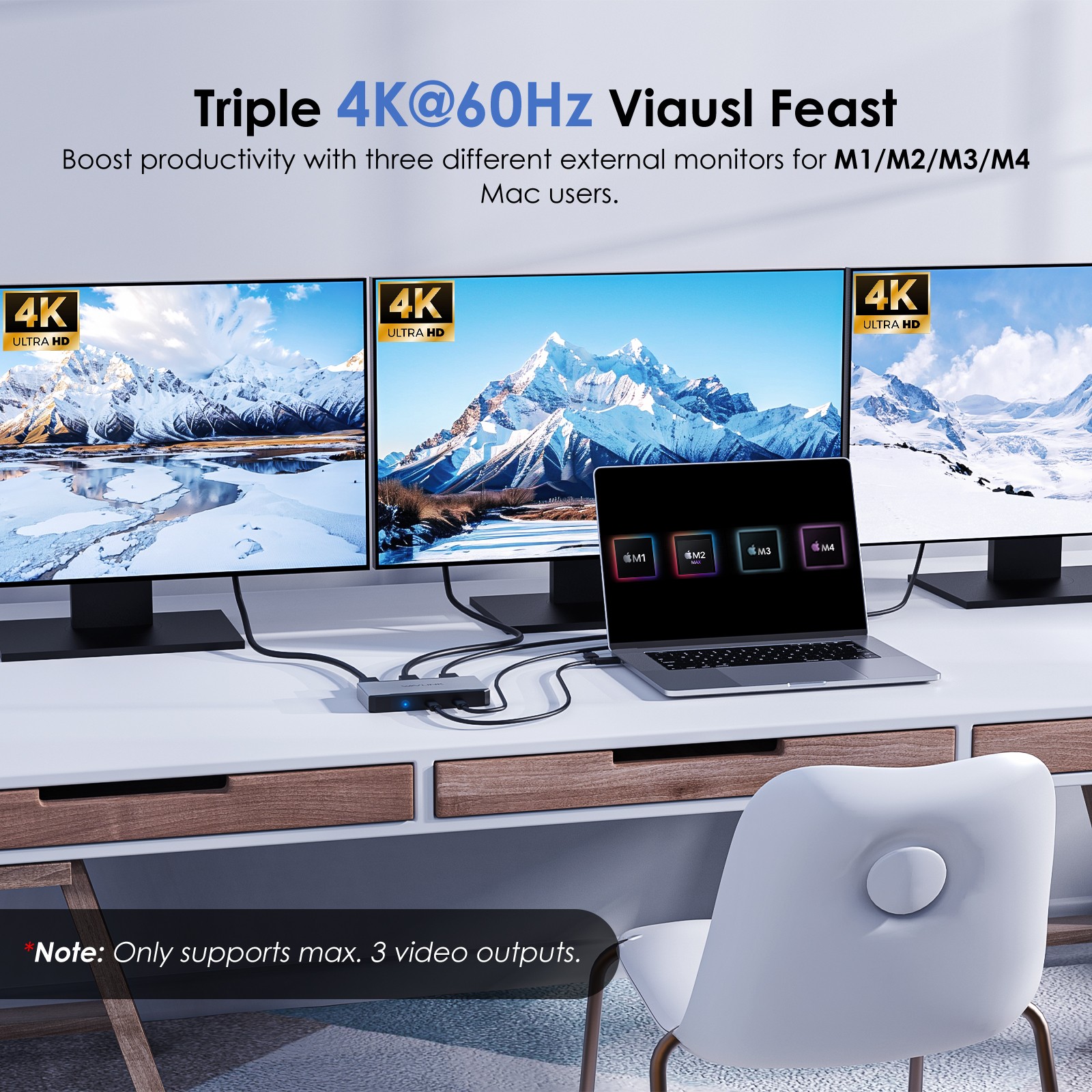 WAVLINK Universal Triple 4K@60Hz Display Dock 3x HDMI 2x DP up to 95W Charging