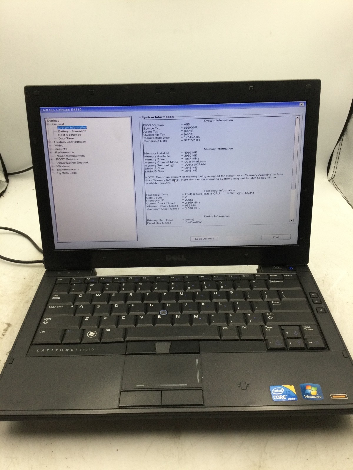 DELL LATITUDE E4310 – BOOTS TO BIOS – INTEL I3 M370 – 4GB RAM – 13″ – READ – BB