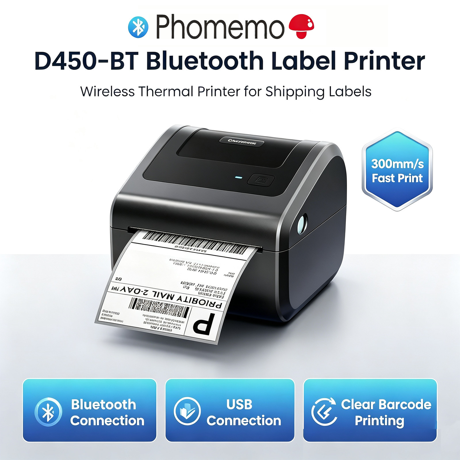 4×6 Bluetooth Thermal Label Printer+30 sheets Shipping Labels for USPS FedEx UPS