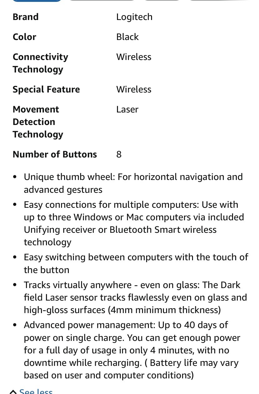 Logitech – MX Master M/N MR0052 Wireless Laser Mouse w/ Ultrafast Scrolling GUC!