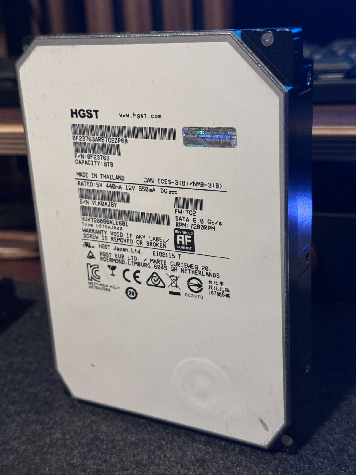 HGST Ultrastar He8 HUH728080ALE601 0F23763 8TB 7.2K RPM SATA 6Gb/s 51