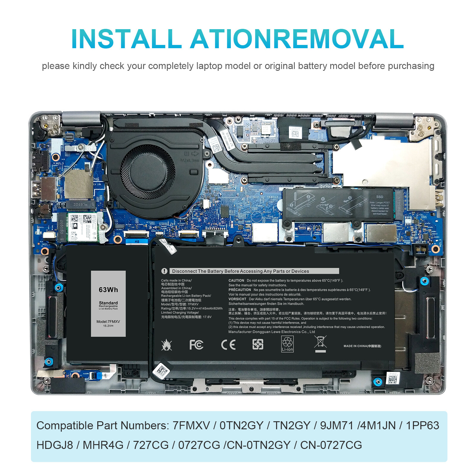7FMXV Battery Replacement for Dell Latitude 5320 7320 7420 2-in-1 7520 9JM71