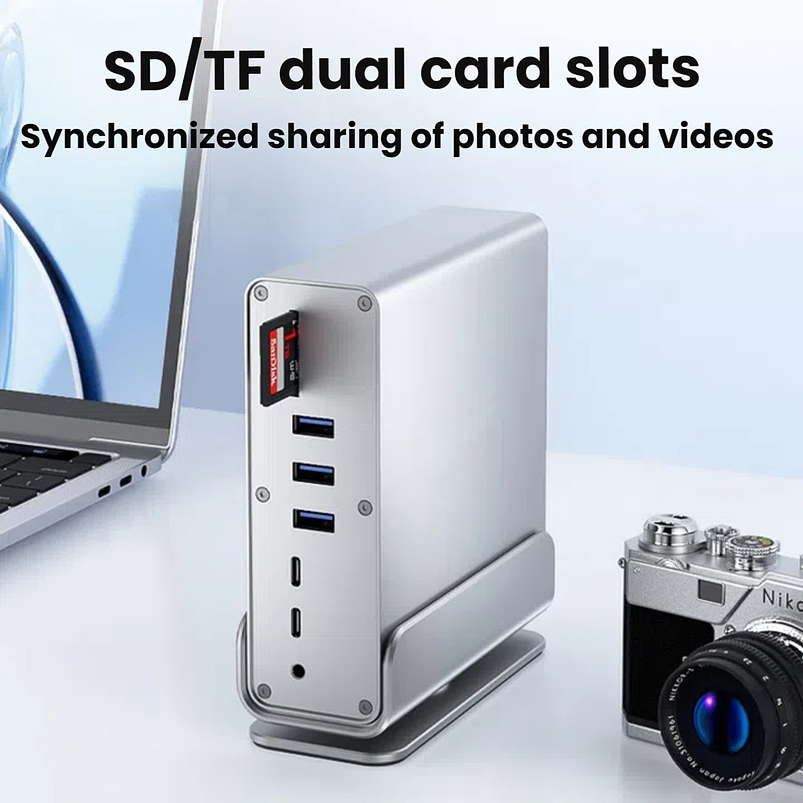Vertical Type C 3 monitors Docking Station Dual HDMI 4K@60HZ USB 3.2 RJ45 1000M