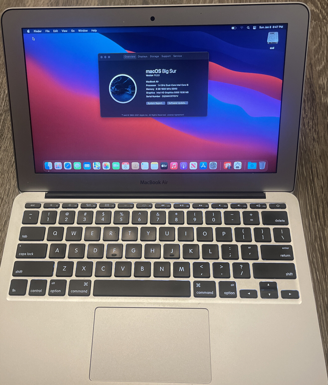 MacBook Air 11″ Core I5 1.6ghz 8GB Ram 128GB SSD MacOS Monterey