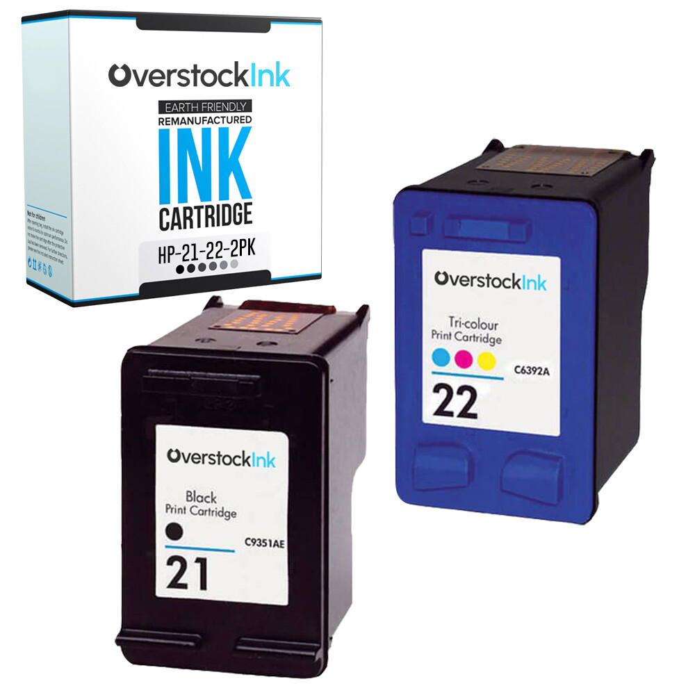 Replacement Black Color Ink Cartridges for HP 21 22 Tri-Color Cartridge Combo