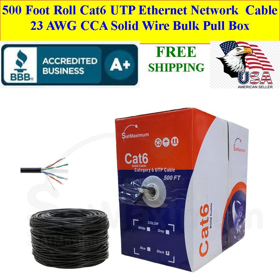 CAT6 UTP 500 Ft Bulk Roll Ethernet Network Cable 23AWG CCA Solid Wire BLACK