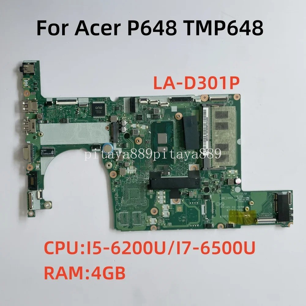 LA-D301P For Acer P648 TMP648 Motherboard CPU I5-6200U I7-6500U RAM 4G Tested OK