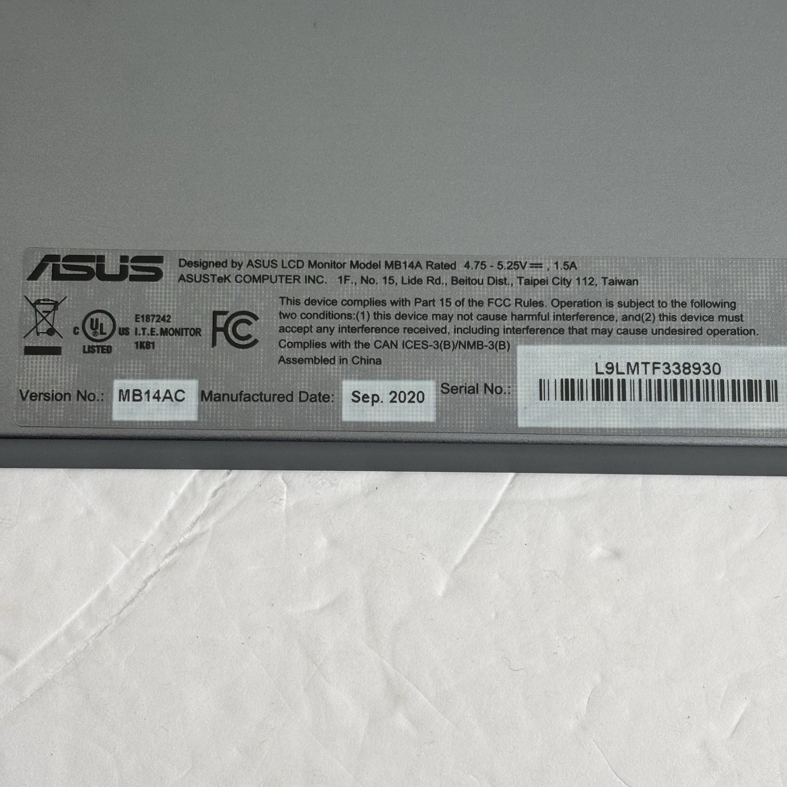 ASUS ZenScreen MB14AC 14″ IPS LED Portable Monitor Dark Gray with Box and Cable