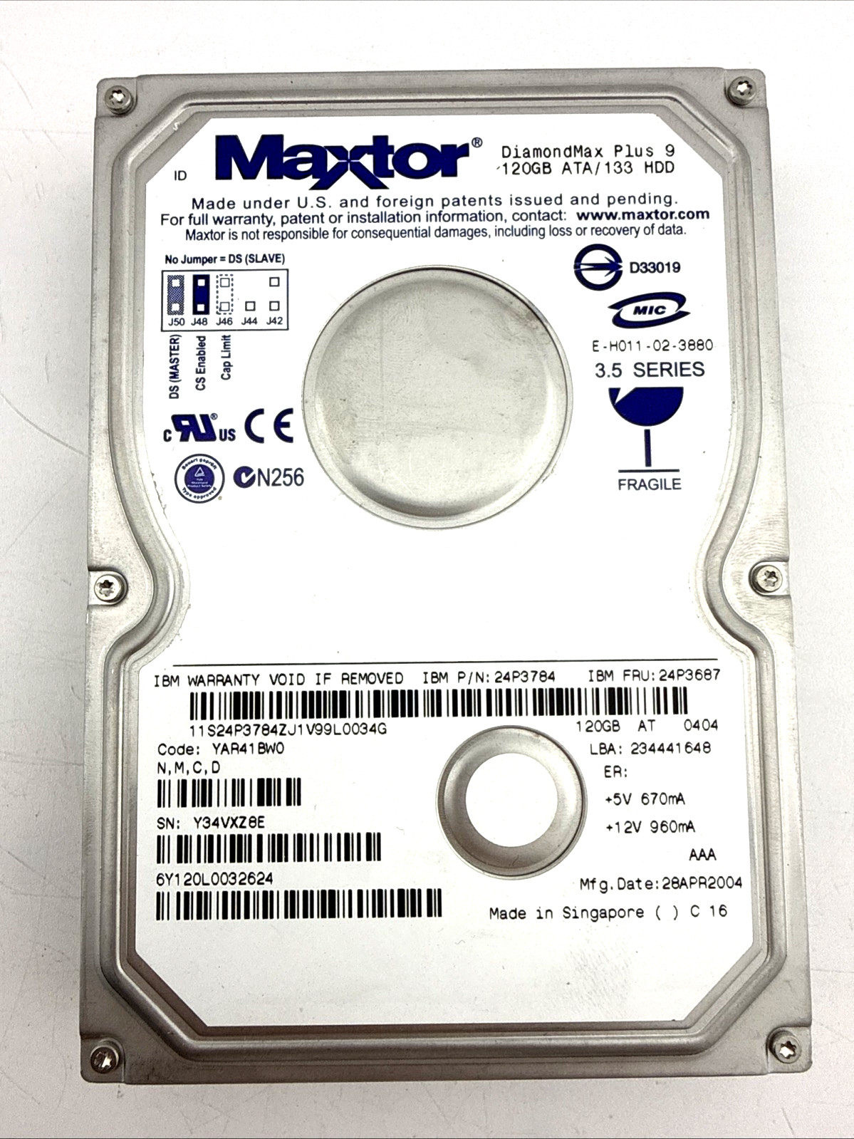 Maxtor DiamondMax Plus 9 120GB PATA IDE Hard Drive 6Y120P0 Tested Formatted