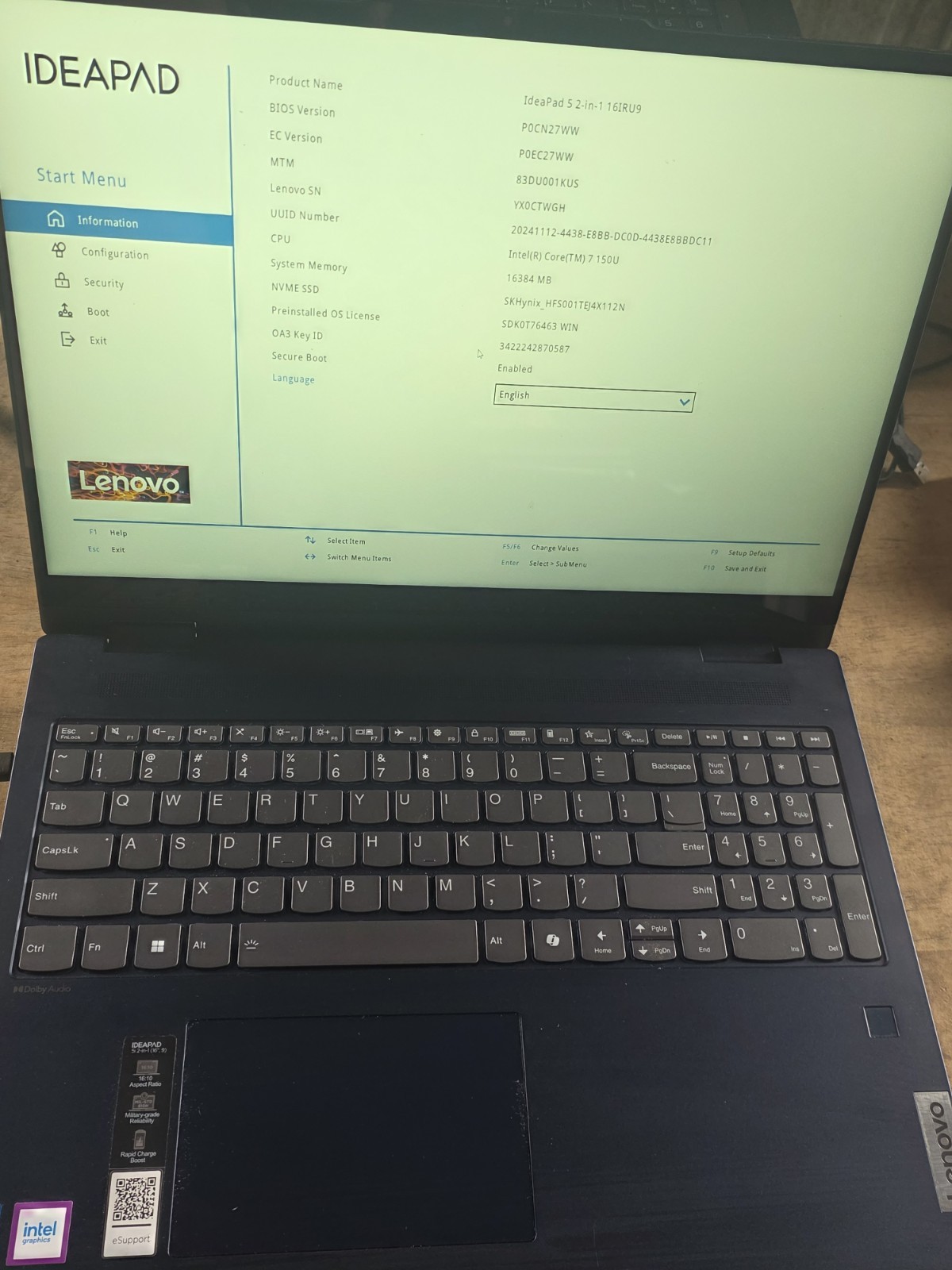 Lenovo IdeaPad Slim 5 16IRU9 2n1 16″ Touch , Intel Core 7 150u 16 gb 1tb Good