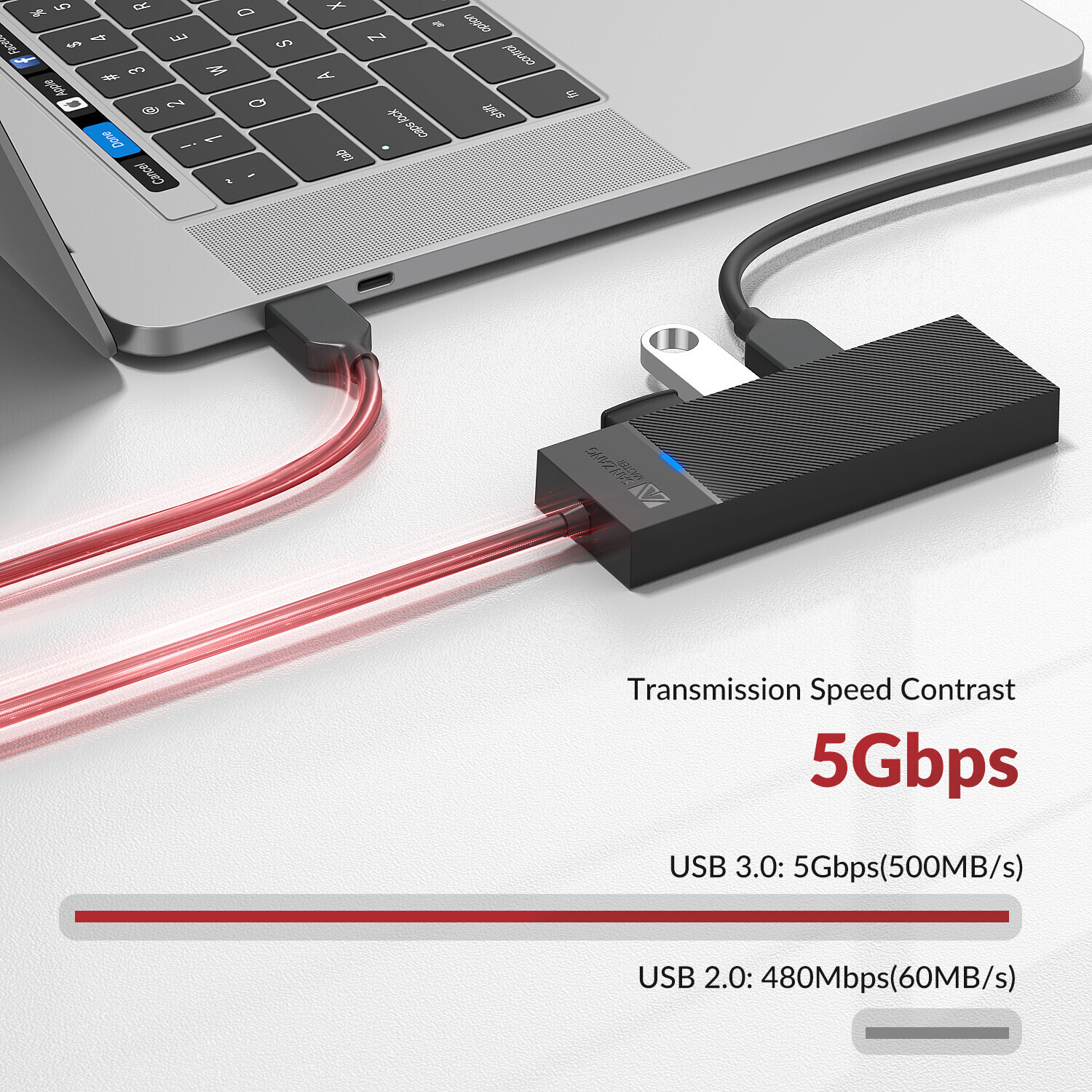 5 Ports USB 3.0 Hub Type- A Adapter SD TF Card Reader Ports Ultra Slim Data Hub
