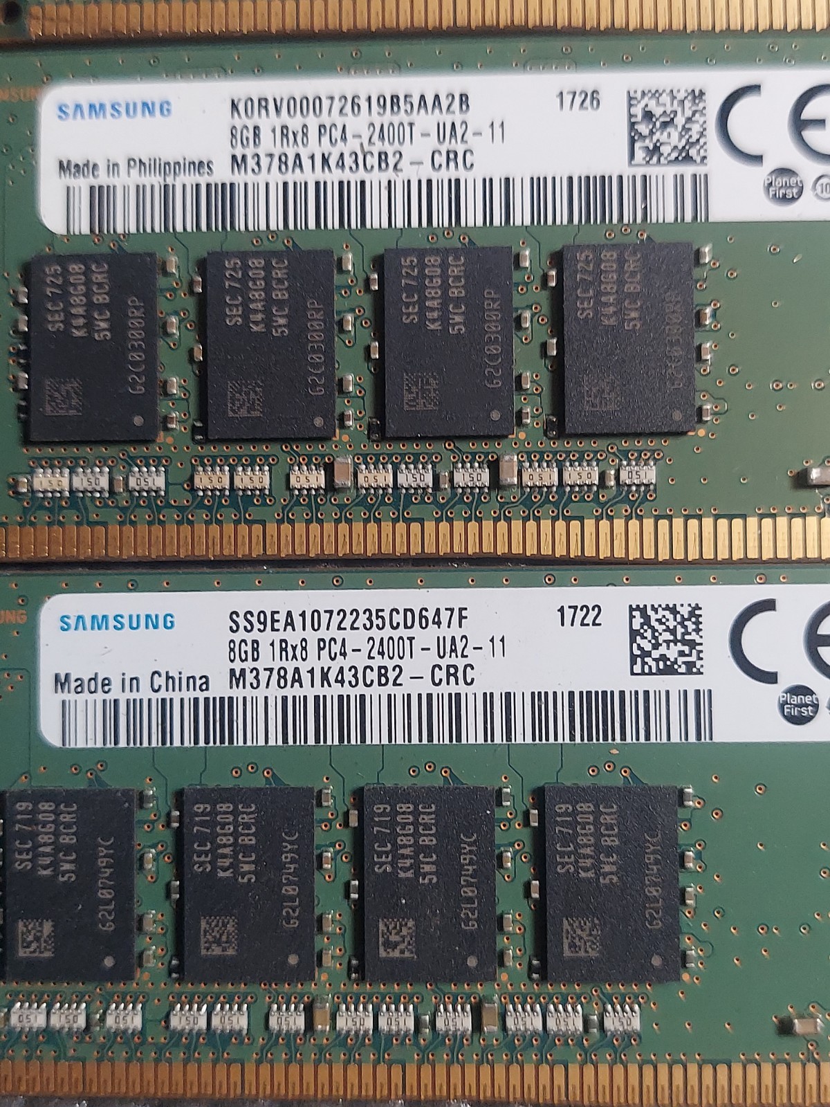 32GB Samsung (8GBX4) 1RX8 PC4-2400T DDR4 NON-EEC PC RAM M378A1K43CB2-CRC