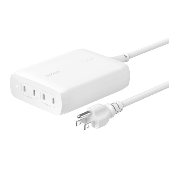 BoostCharge Pro 200W 4-Port USB-C GaN Charger, 1.5M Cord, White