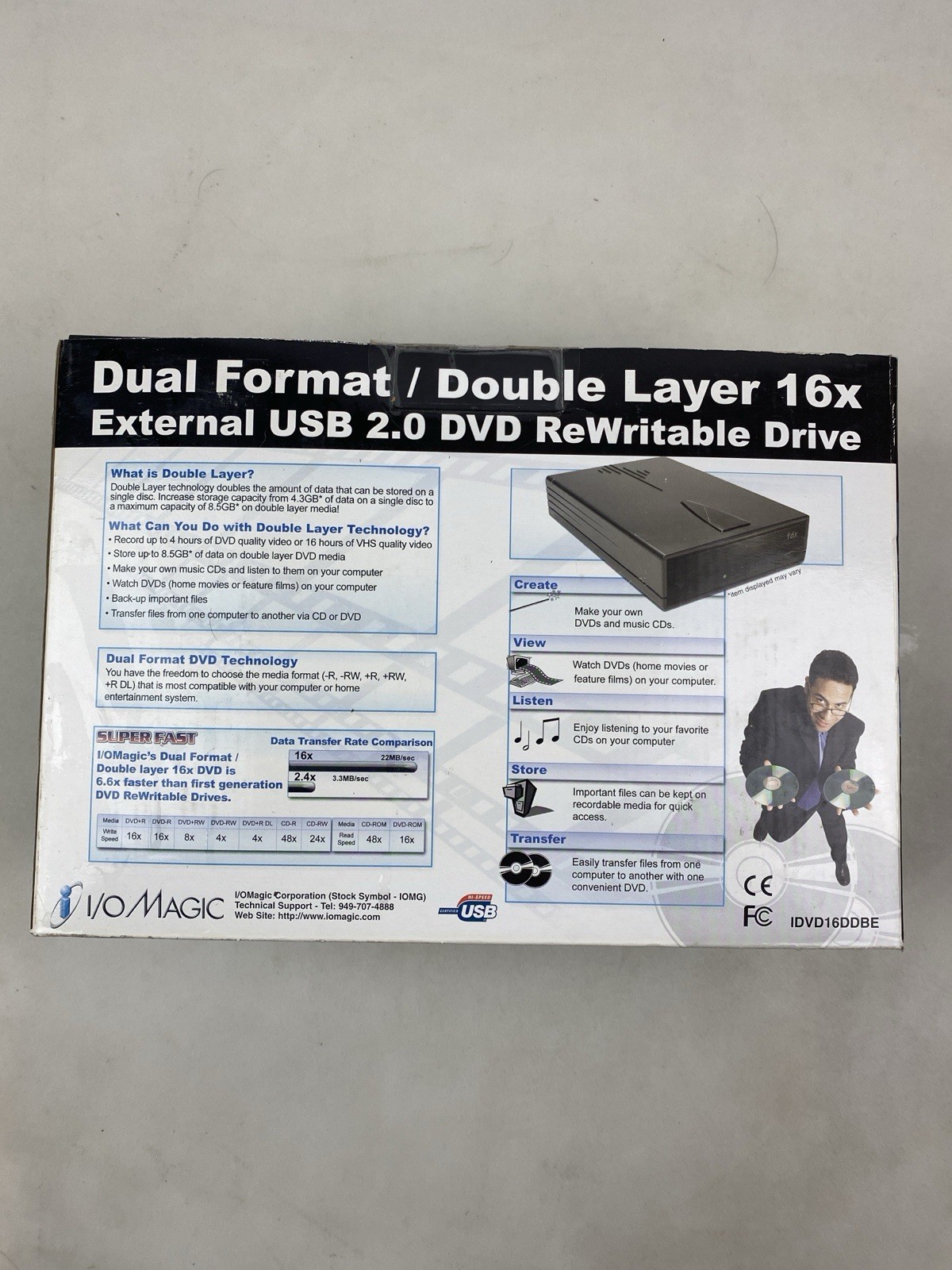 New! I/O Magic 16x External USB 2.0 DVD RW Dual Layer #IDVD16DDBE