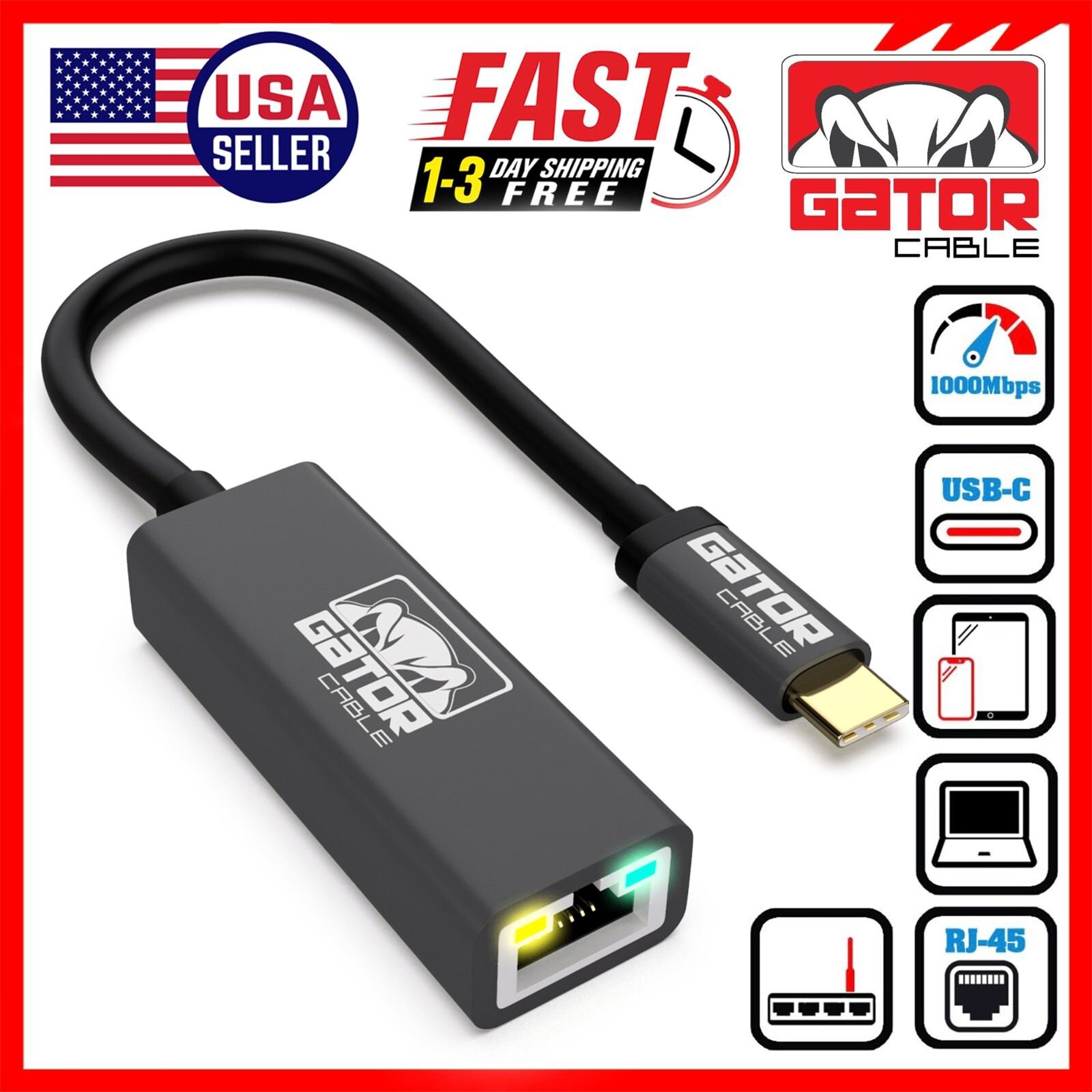 USB-C 3.1 Gigabit Ethernet LAN RJ45 1000Mbps Network Adapter for PC Mac Android