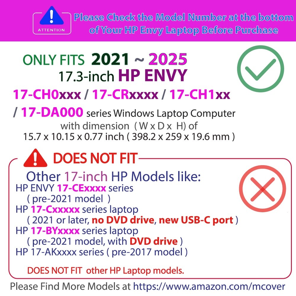 NEW mCover® Hard Case for 2021 ~ 2023 17.3″ HP ENVY 17-CRxxxx 17-CHxxxx laptop