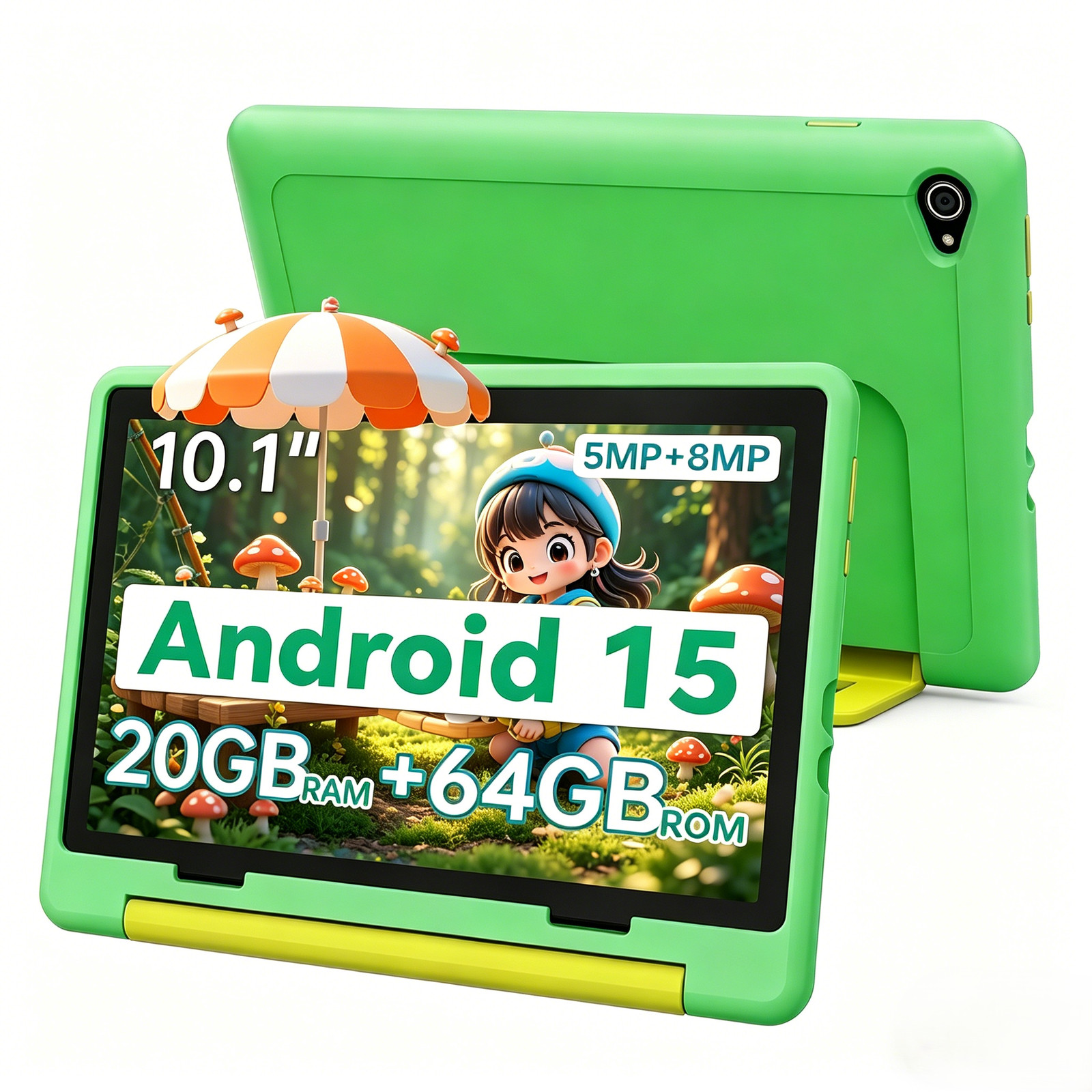 Kids Tablet 10″,Android 15 Tablet for Kids,Octa Core 20GB+64GB Shockproof Green