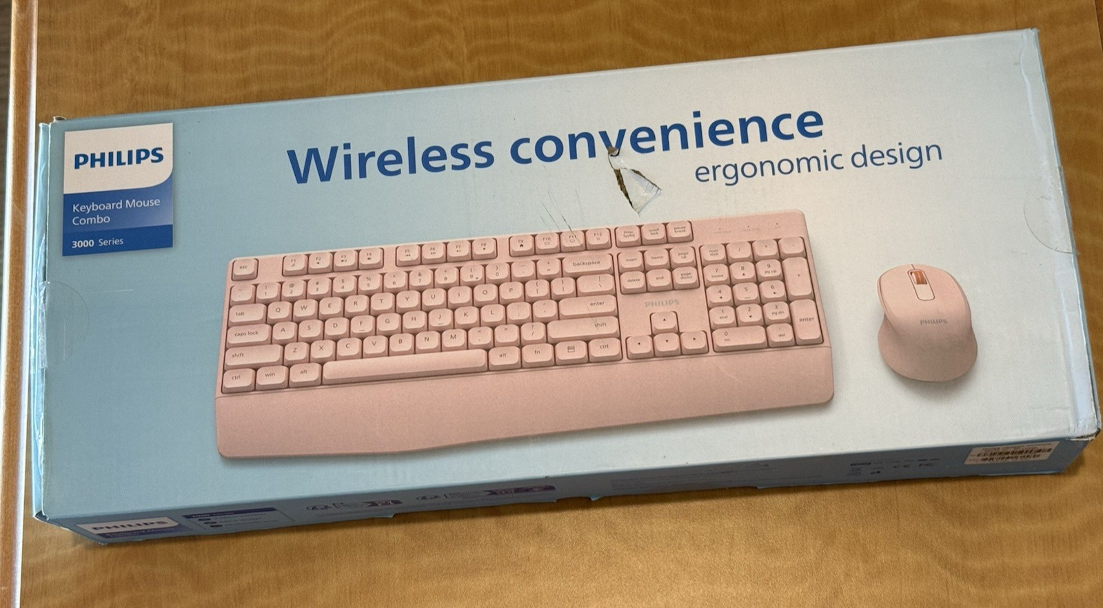 PHILIPS Wireless Keyboard Mouse Combo Pink Ergonomic Silent USB Receiver NOB