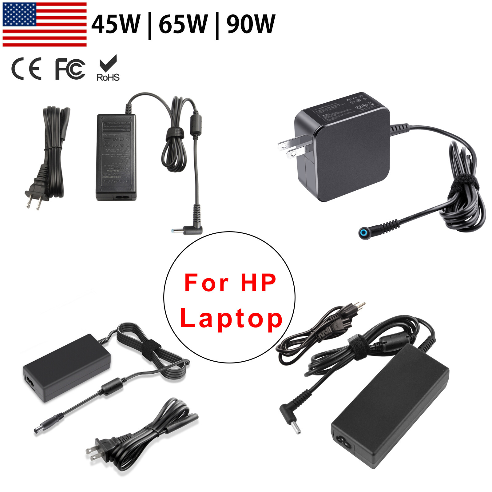 For HP Laptop Notebook AC Adapter Power Supply Charger 90W 65W 45W