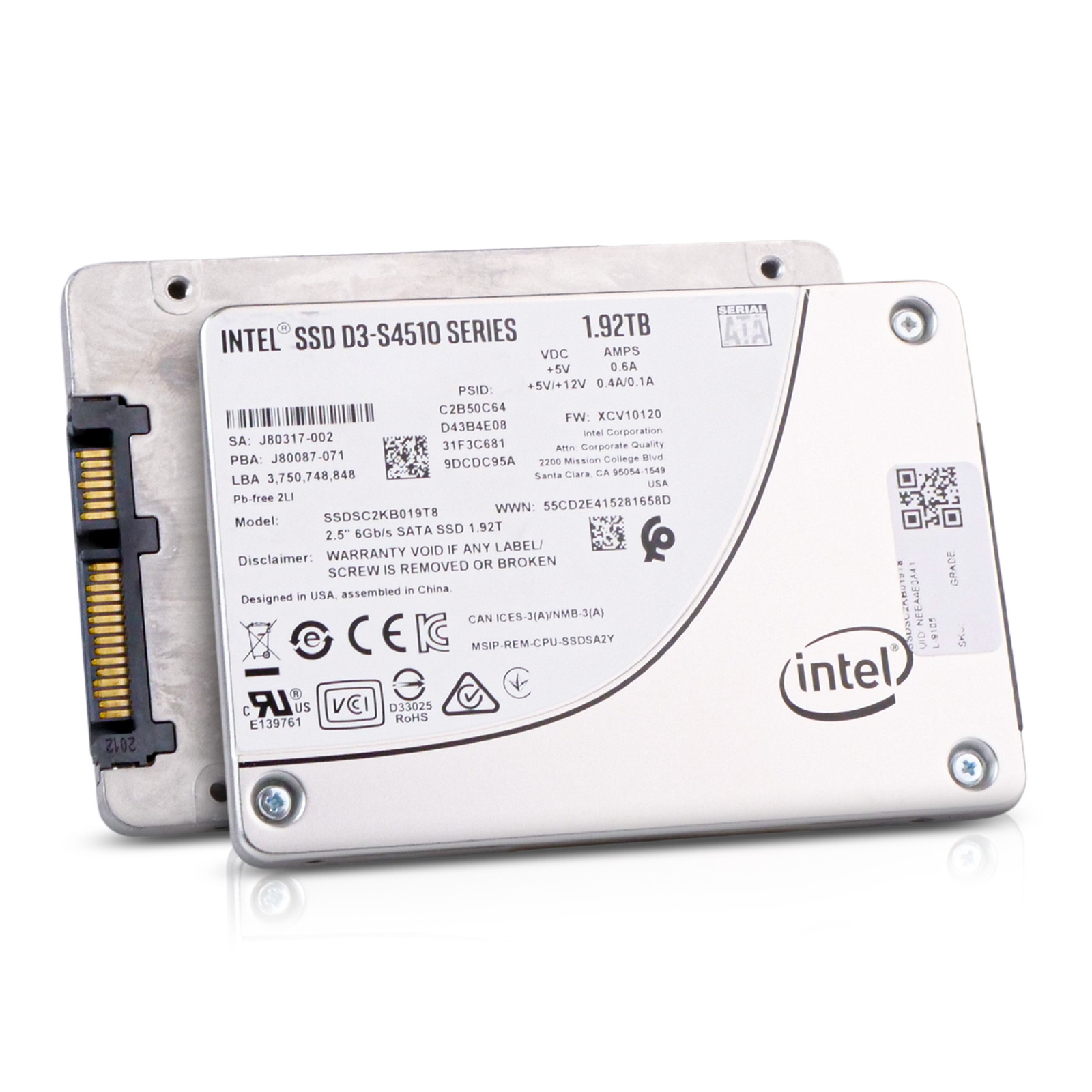 Intel D3-S4510 1.92TB SSDSC2KB019T8 SATA 6Gb/s 3D TLC 2 DWPD 2.5″ Enterprise SSD