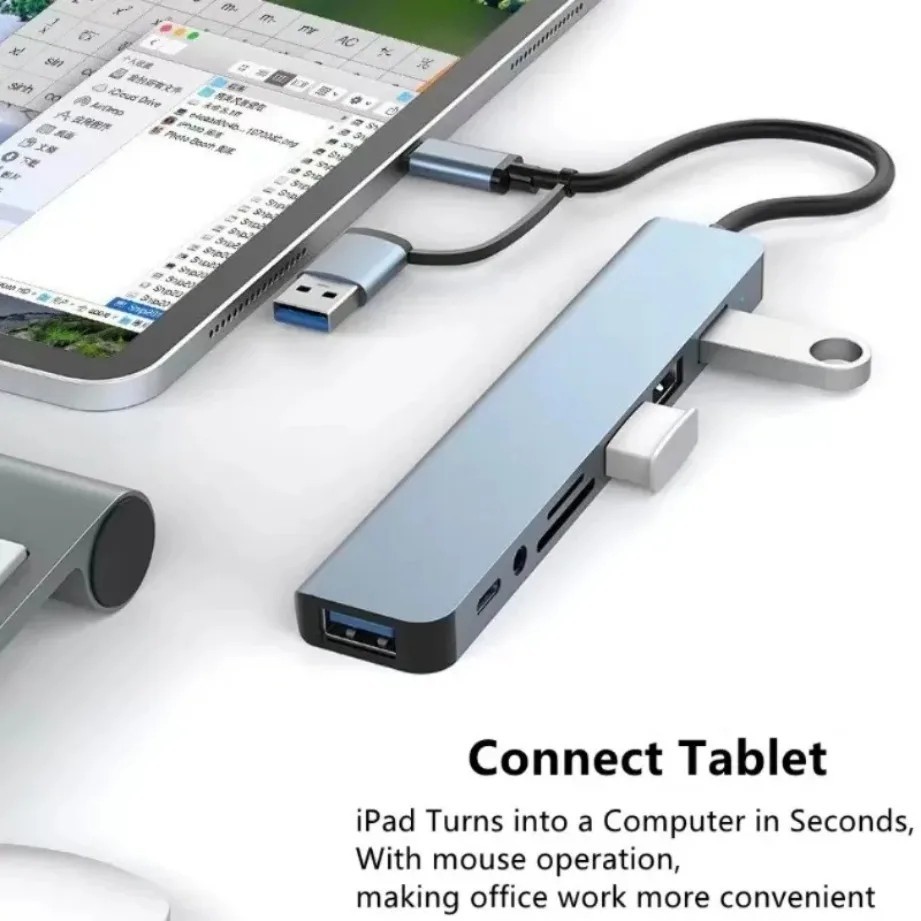 8 in 2Port USB-C Hub Adapter – 5G Speed Multi Splitter for PC, Laptop & MacBook